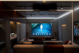 render 3d modern home cinema,cgi interior visualization,home theater design, ue5