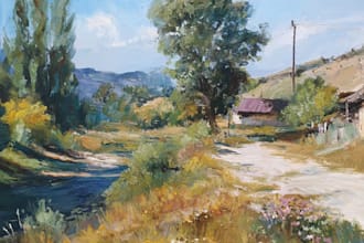 paint landscape in real oil painting