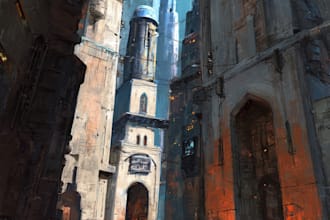 paint fantasy and sci fi concept art environments, buildings