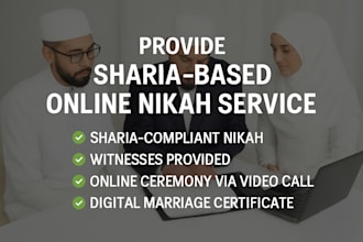 provide sharia based online nikah service with witnesses and digital certificate