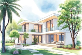 do exterior interior architectural sketches, watercolor