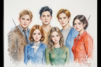 draw watercolor group portrait illustration