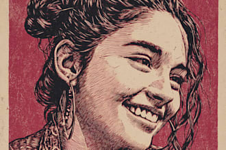 draw a custom portrait in linocut style