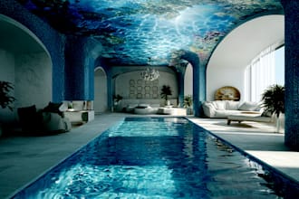 draw an architect swimming pool and landscape design