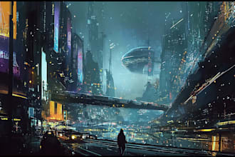 make a cyberpunk futuristic city illustration