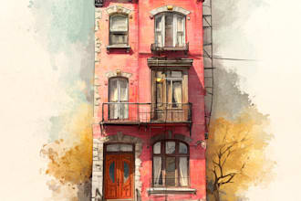 draw an architectural digital marker or watercolor sketches