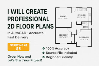 create professional 2d autocad drawings,floor plans and pdf to dwg conversion