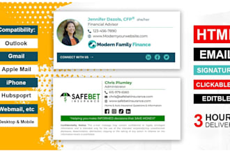 do html email signature, business card, clickable gmail outlook mail footer logo