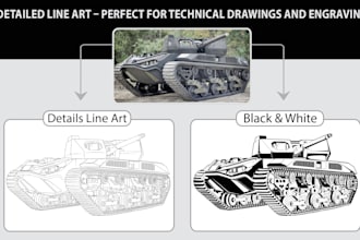 do technical line drawing and vector line art illustration
