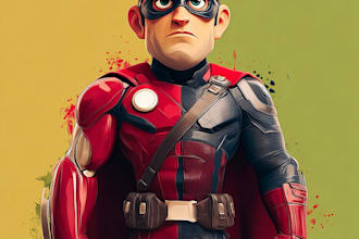 do epic superhero cartoon character or comic mascot logo