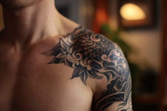 custom a geometric realism in black and grey tattoo design