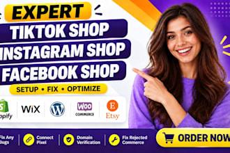 do tiktok shop setup, facebook, instagram shop, etsy and meta pixel