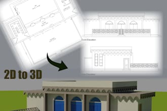 draw 2d architectural plans and its conversion to 3d