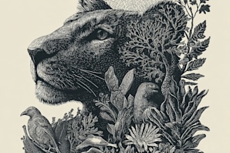 illustrate animal or botanical linocut based on your request