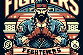 design a vintage 80s MMA fighters club mascot logo and t shirt graphic