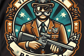design a vintage paintball mascot logo with t shirt artwork for your brand