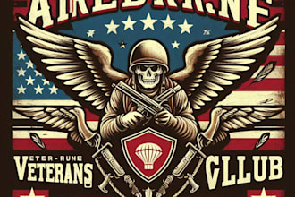 design vintage airborne veterans club mascot logo and military t shirt artwork
