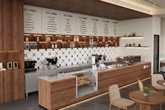 stylize 3d coffee chain,takeaway eatery,cupcake lounge,pizzeria rendering,dining