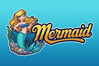 make custom mermaid logo with t shirt design for your brand