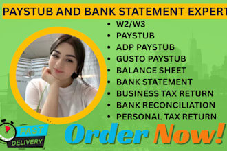 make paystubs, check stub, stubs, w2, and bank reconciliation for you