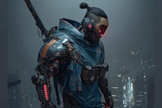 design cyberpunk and fantasy character splash art