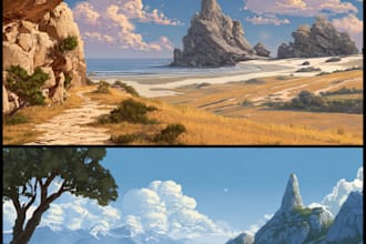 illustrate environments, landscapes, board game, concept art