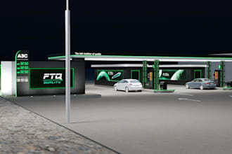 modern 3d gas station, police station render, car wash, any commercial project