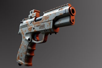 create 3d weapon model, sci fi gun or blaster for game and 3d printing