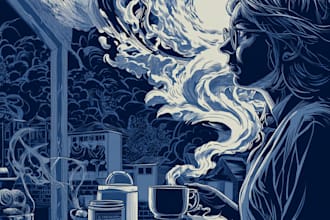draw linocut illustration for shirt design