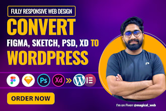 convert sketch, PSD, xd, figma to wordpress using elementor or elementor pro