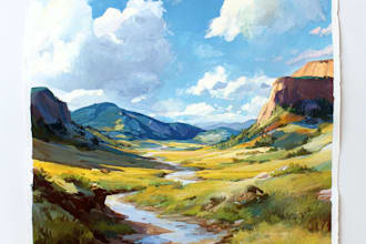 paint a watercolor and gouache landscape illustration