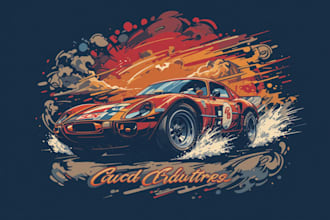 draw car racing illustration for t shirt design