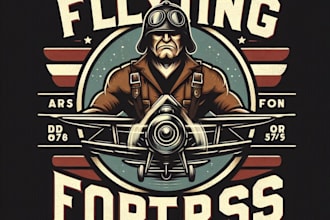 vintage flying fortress mascot logo and  with t shirt design