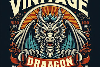 vintage dragon mascot logo with custom t shirt design