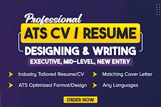 design professional ats optimized resume, CV, and cover letter in 2 hrs