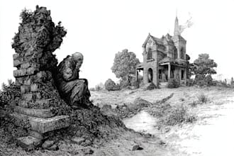 draw black and white art, concept art, dark art, fantasy illustration