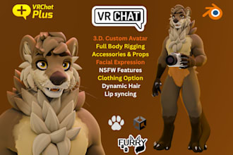 custom vrchat avatar, vrc avatar, vr character 3d furry avatar 3d vtuber model