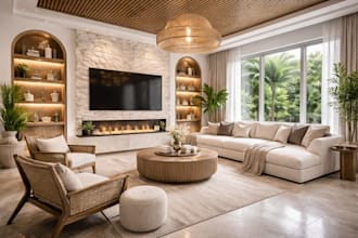 do living room interior design and 3d rendering