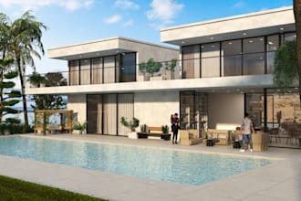 renovate villa exterior, interior layout, real estate, swimming pool,layout plan