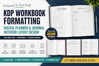 do KDP workbook formatting planner journal interior layout design fillable PDF