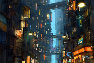 drwa a cyberpunk futuristic night city and concept art