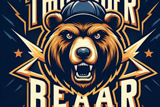 design high quality vintage thunder bear logo with t shirt design