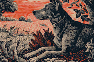 draw vintage mascot in linocut style for your brand