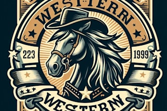 design high quality vintage western horse logo with t shirt design