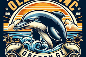design high quality vintage dolphin logo with t shirt design