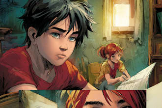 do comic script children illustration, kid picture book,