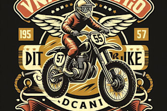 design vintage dirt bike racing mascot logo and t shirt artwork with retro style