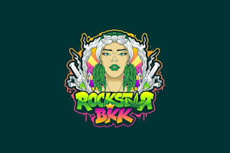 make powerful funky logo for marijuana business in bangkok