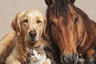 drawing custom pet portraits, cats, dogs, and other animals