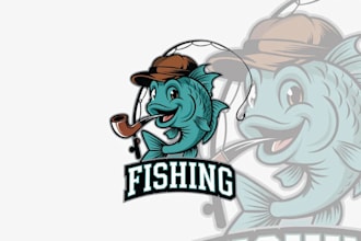 do big bass fishing mascot logo with company